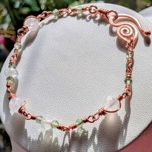 Moonstone Copper Chain Bracelet Rare Green Apatite Gems Dainty Artisan Crafted